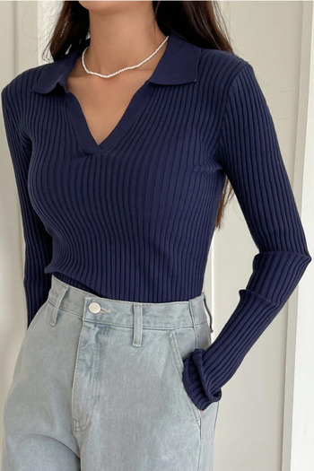 Tarz Cool Navy Blue Ribbed Polo Neck Sweater