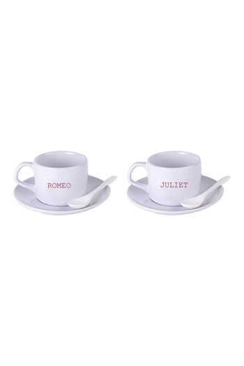 LIWOGY Romeo & Juliet Printed Tea & Coffee Cup Set with Double Spoon