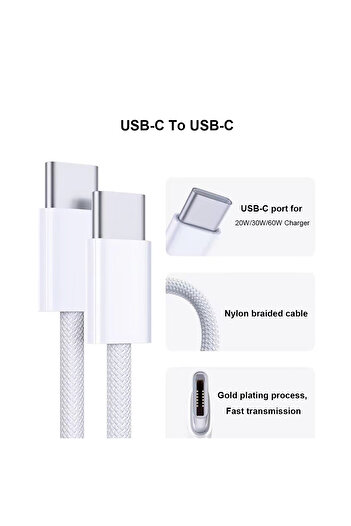 Sunix iPhone 15/16 Uyumlu 60W USB-C Hızlı Şarj Kablosu | Type-C to Type-C | Dayanıklı Örgülü Kablo
