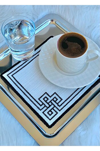 Mora Tekstil Black Framed Kanevici Presentation Napkin, Cocktail Napkin, Coffee Coaster