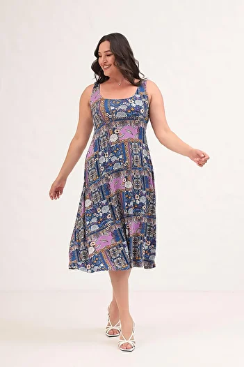 Truva XXL Comfort and Elegance with the Thick Strap Patterned Plus Size Dress!