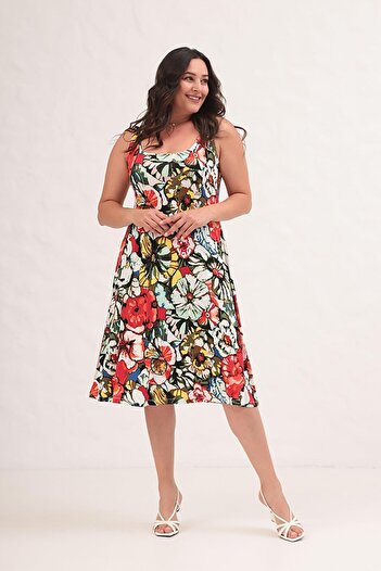 Truva XXL Comfort and Elegance with You in This Plus Size Dress with Floral Print and Thick Straps!