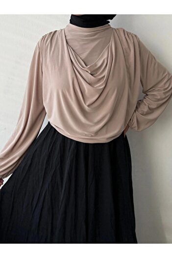 Zelse Degaje Collar Crop Sandy Hijab Blouse
