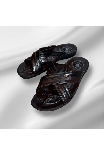 AkınalBella Men's Black Cross Model Soft Orthopedic Sole Slippers