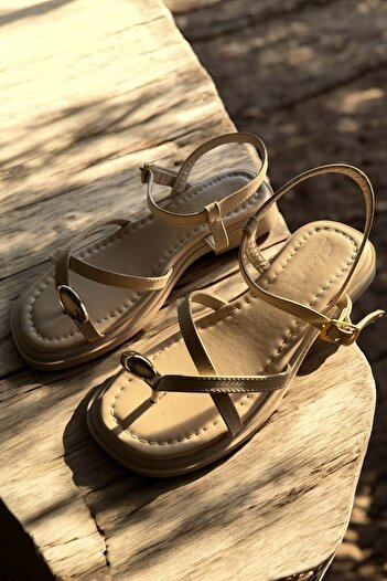 DİVOLYA Millo Beige Ring Detailed Daily Use Sandals