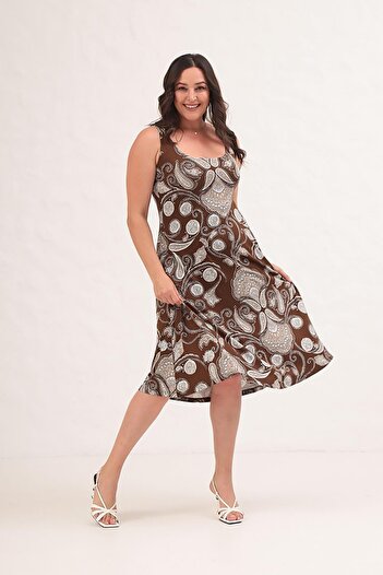 Truva XXL Comfort and Elegance with the Thick Strap Patterned Plus Size Dress!