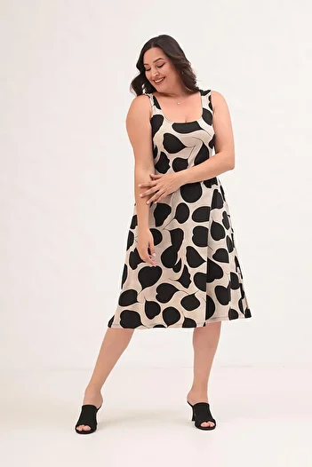 Truva XXL Comfort and Elegance with You in Thick Strap Patterned Plus Size Dress