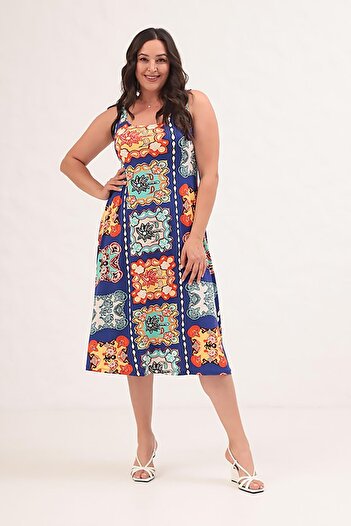 Truva XXL Comfort and Elegance with the Thick Strap Patterned Plus Size Dress!