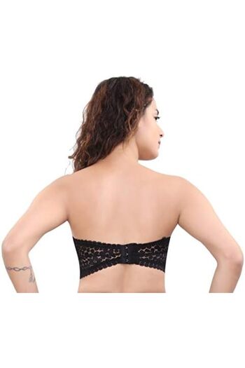 Glamroot Women's Padded Seamless Floral Lace Tube Bra Strapless Bra with Removable Soft Cups, Free S