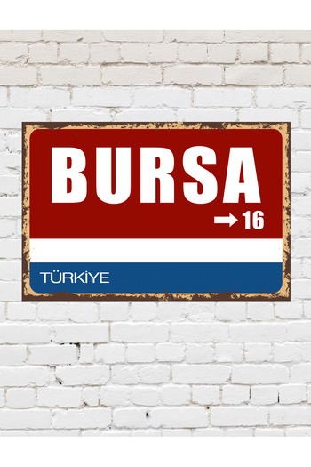TABLOX Bursa 16 Decorative City Plate Retro Table Mdf Wooden Table Street Sign Gift