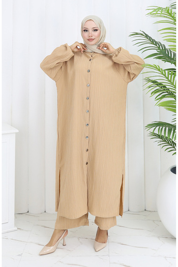 sefamerve Bürümcük Fabric Tunic Trousers Double Set 2093-01 Milky Coffee