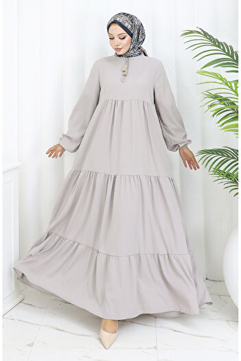 sefamerve Lace-up collar layered dress 4107-04 gray