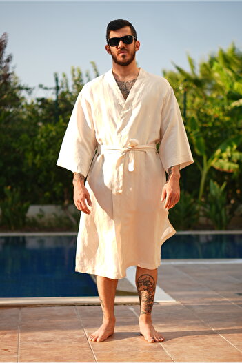 DUST SOLE Uzun Erkek Keten Kimono