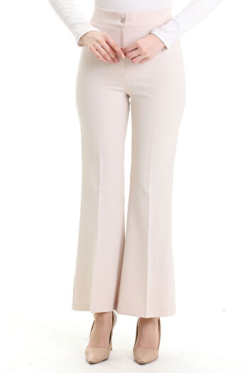 sefamerve Elastic waist Flared pants 4005-04 beige