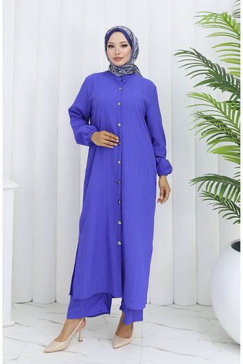 sefamerve Bürümcük Fabric Tunic Trousers Double Set 2093-05 Light Purple