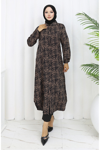 sefamerve Full Buttoned Long Tunic 0112-01 Brown Black