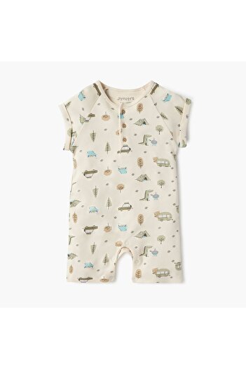 Juniors All-Over Print Romper with Short Sleeves