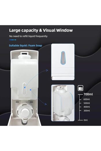AKC 700ml Wall Mount Foam Soap Dispenser - Manual Push Liquid Hand Sanitizer Dispenser with Lock