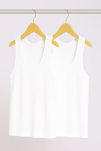 QKK Men's Lycra Bamboo White 2-Piece Undershirt Qi̇2K7L1K9K.2L