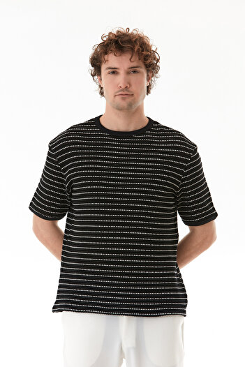 Fulla Moda Πλεκτό μπλουζάκι με ριγέ Crew Neck