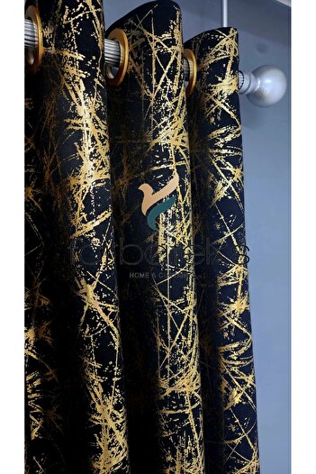 farbateks Black Gold Foil Rustic Curtain Eyelet Ring Pipe Ring Decorative Curtain