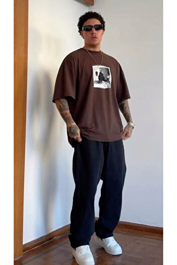 ACTIVE MODA -Men's Cotton Printed Page Tshirt Oversize Large Size