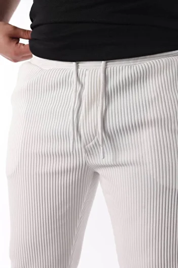 STOCX Men's White Pleated Comfortable Fit Casual Trousers