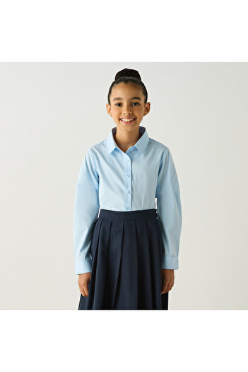 Juniors Solid Shirt with Long Sleeves and Button Closure