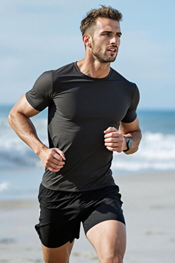 NO 601 Men's Black Slim Fit Jersey Fabric Plain Sports Tshirt