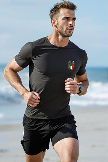NO 601 Men's Black Slim Fit Jersey Fabric Italy Sports Tshirt