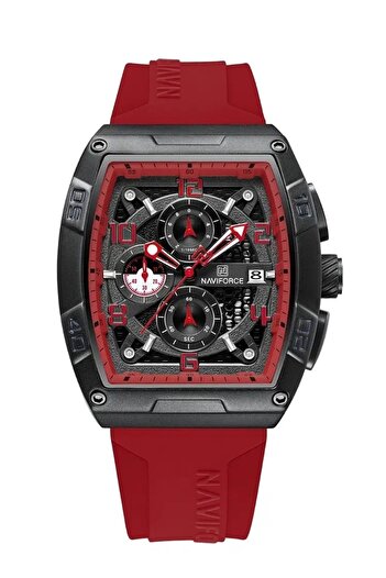 Naviforce Stylish Red Chronograph Watch for Men with Square Dial Premium Stainless Steel Case Water Resistant
