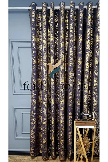 farbateks Smoked Gray Gold Foil Rustic Curtain Eyelet Ring Pipe Ring Decorative Curtain