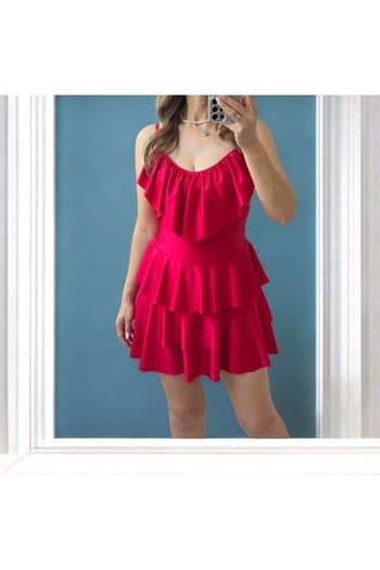 GLAMSI Women's Lycra Dress with Plain Ruffles