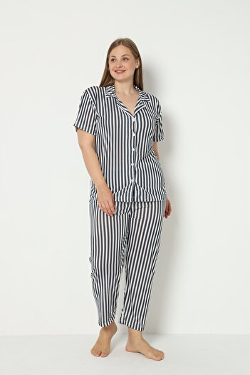 FAMES PİJAMA Summer Buttoned Large Size Home Wear