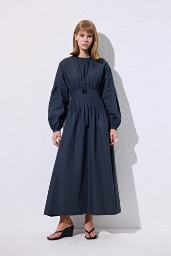 Manuka Beli Pile Detail Dress Navy Blue