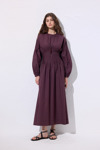 Manuka Belly Pleated Detailed Dress Plum