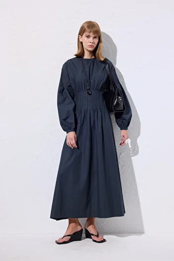 Manuka Beli Pile Detail Dress Navy Blue