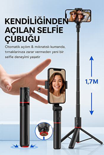 TECHNOMEN Hepsi Bir Arada Otomatik Açılan Tripod Sıçrama Selfie Sopa Telefon Tutucu Vlog/Video