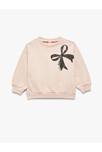 Koton Long Sleeve Crew Neck Ribbon Printed Raised Cotton Sweatshirt