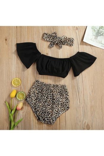 OEM Girls' Summer Clothes Set, 3 Pieces Leopard, Cotton, 9-12 Months, 80 cm