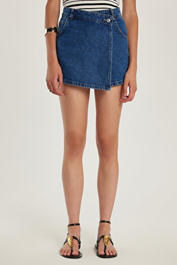 Tudors Women's Slim Fit Slim Fit Double Pocket Light Dark Blue Shorts Skirt