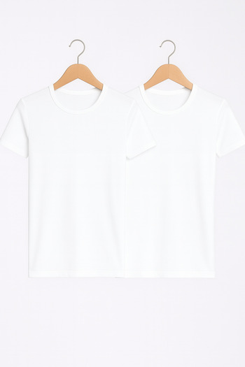 QKK Men's 100% Cotton 2-Piece Wide Collar White Undershirt Undershirt Q2Ik1L1Kk4E.2Li