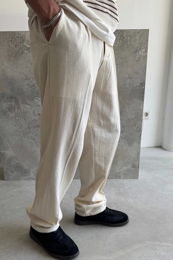 yung Stone Raw Linen Baggy Trousers
