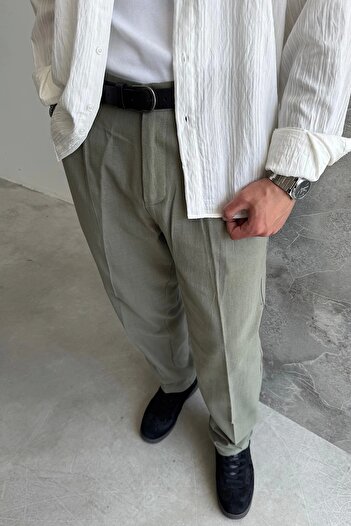 yung Khaki Raw Linen Baggy Trousers