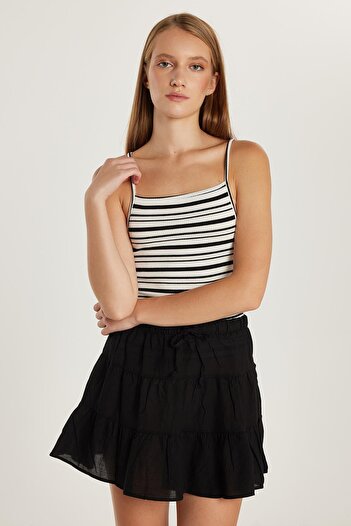 Tudors Women's Slim Fit Slim Fit Thin Strap Striped Square Neck Body Undershirt