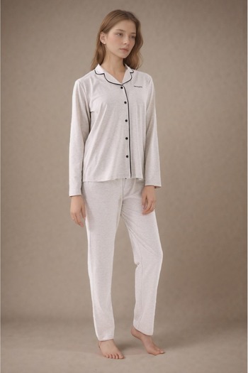 Pierre Cardin Women's Cream Melange Cotton Modal Boxed Pajamas Set Q9P4K3I6Ker
