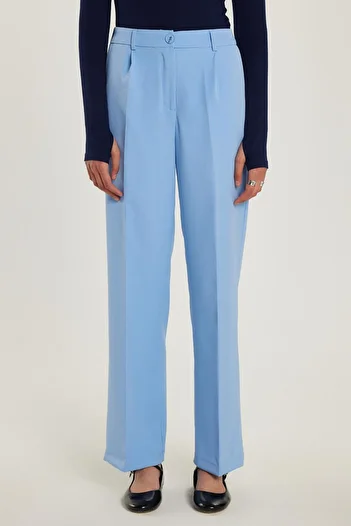 Tudors Women's Relax Fit Relaxed Cut Palazzo Wide Leg Blue Trousers with Pockets