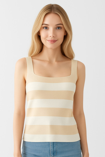 sole stories Square Neck Strap Basic Thick Striped Knitwear Blouse