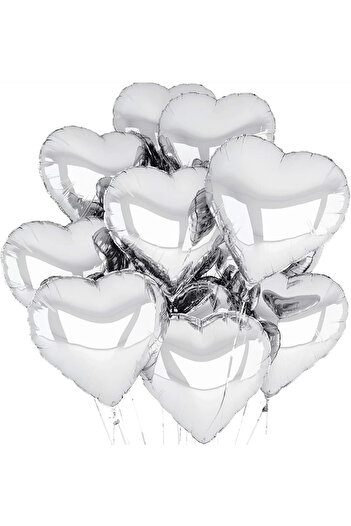 Skygo Metallized Shiny Silver Shaped Heart Flying Balloon Foil 45 cm 10 Pieces