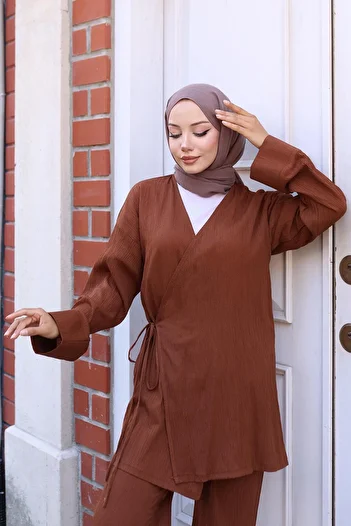 MİSSKAYLE Kimono Set with Tie Detail Brown